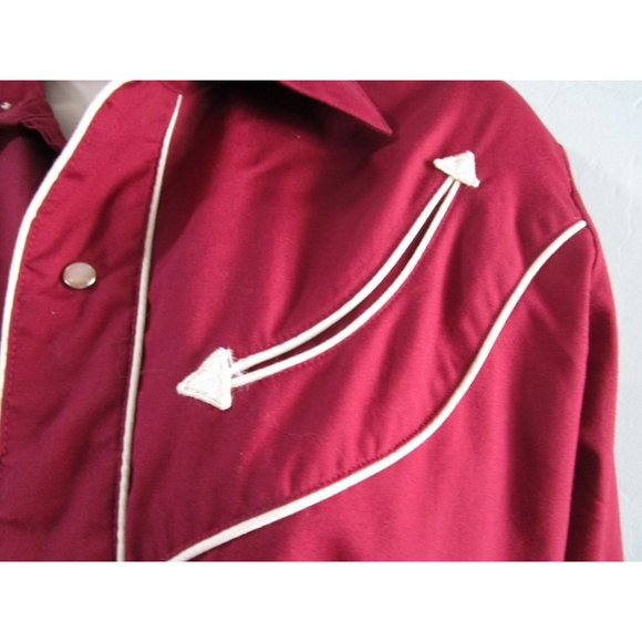 Vintage 70s Levis Pearl Snap Womans S Western Cowboy Rodeo Shirt Maroon White - Picture 7 of 16